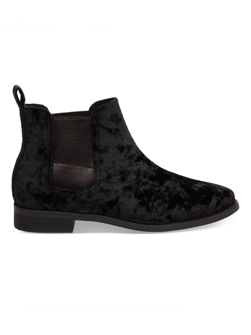 NEW TOMS Ella Chelsea Ankle Boots Black Crushed Velvet Women’s size 6 Bootie